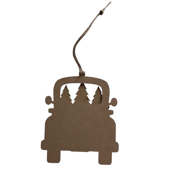 Whimsical Pink “Christmas Tree Farm” Truck Ornament - Pink Hand Painted Wood - Picture 3 of 4